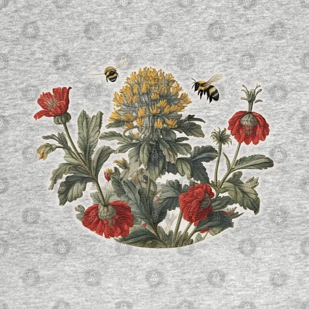 Bumble Bees flying over some flowers by JnS Merch Store